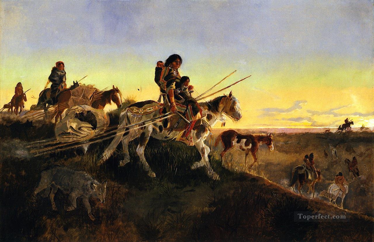 seeking new hunting ground 1891 Charles Marion Russell American Indians Oil Paintings